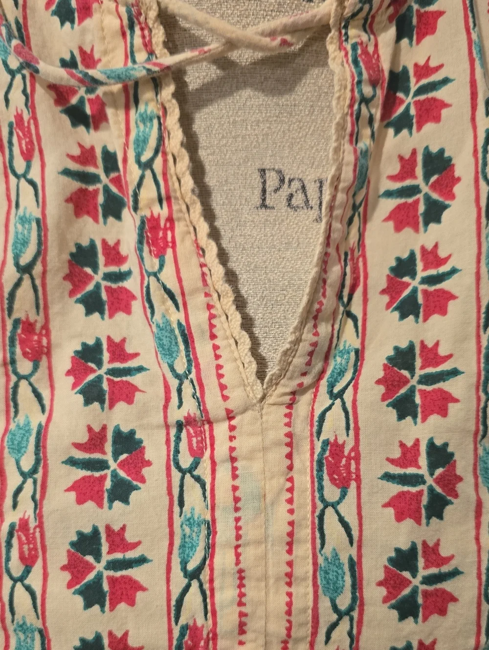 Haute Hippie Boho Embroidered Tassel Peasant Top - Cream & Red Floral - Picture 6 of 9